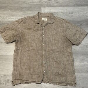 Stitch Note Linen Button Shirt Brown Short Sleeve XL‎ European Lightweight